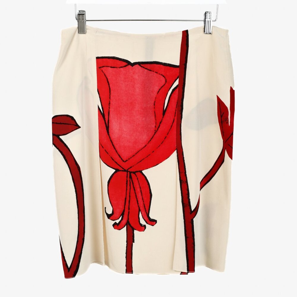 Marni AW/12 Cream and Red Silk Floral Print Skirt